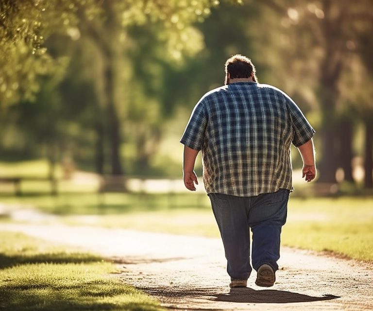 Stark übergewichtiger Mann geht spazieren